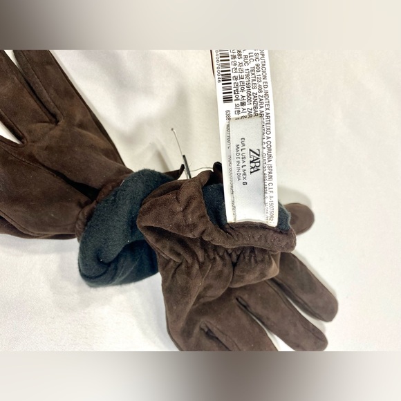 Zara Suede Gloves In Brown Unusex - Picture 8 of 12